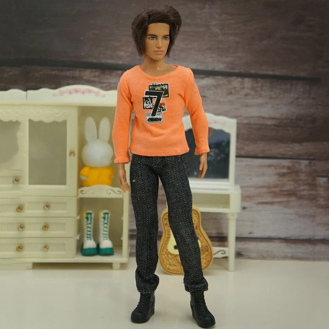 Orange 1/6 Doll Clothes Set For Ken Boy Doll Outfit T-shirt Denim Pants Trousers