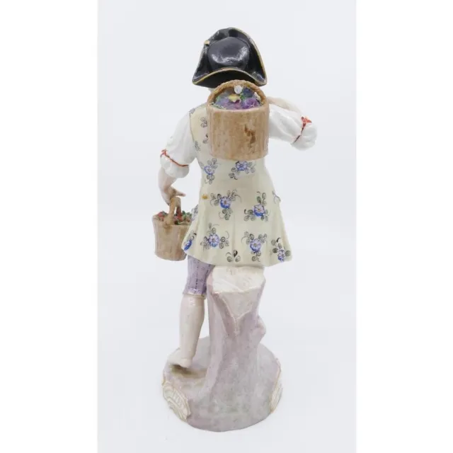 Antique Meissen Style Porcelain Figurines Of Flower Man & Woman Lady - 8" 3
