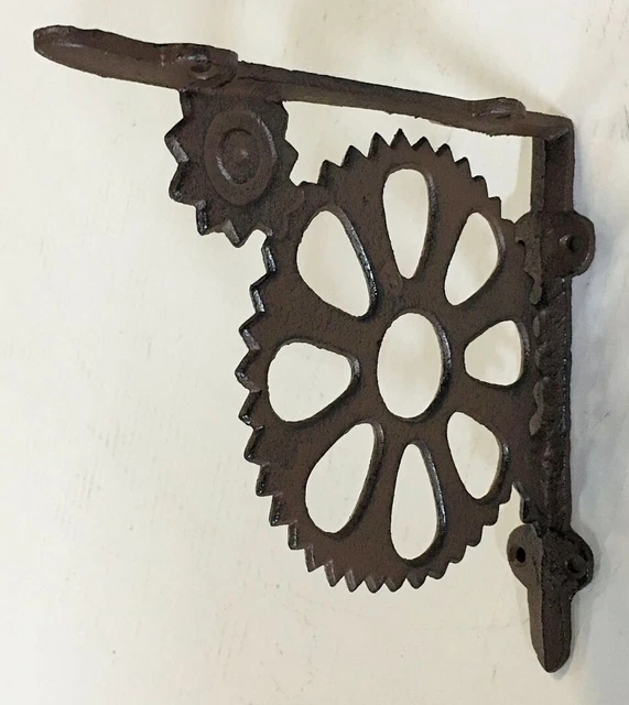 2 pc GEAR STEAMPUNK BRACKET vintage industrial look rustic antique brown patina 2