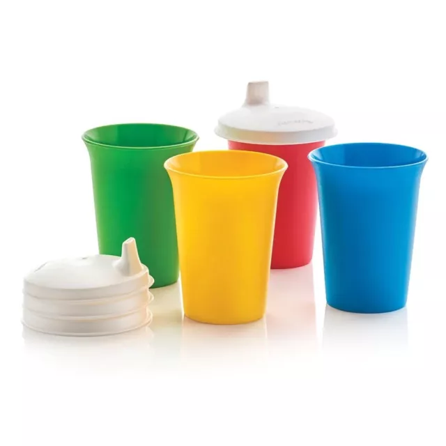 Tupperware Vintage Colors Kids 7oz Bell Tumblers 4pc+4pc White Sipper Seals NEW 3