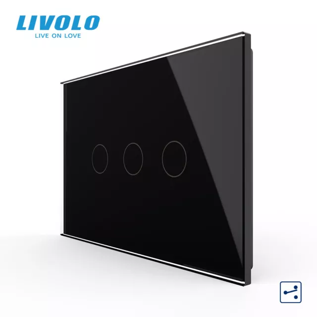 Livolo AU 3 Gang 2 Way Glass Panel Wall Light Switch Touch Mute No Neutral Wire