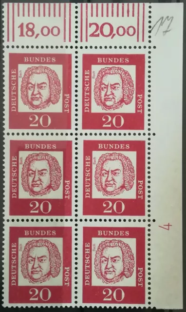 BUND BEDEUTENDE DEUTSCHE NR. 352 y ** ECKRAND MIT FORMNUMMER 4 R3b selten