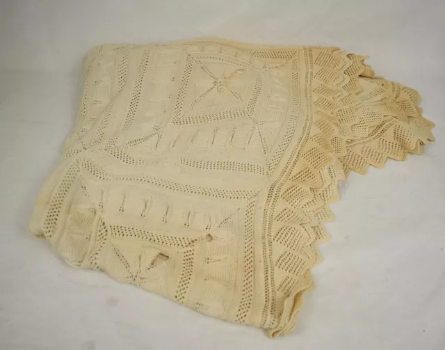 Lace Tablecloth Beige Rectangular Diamond Crocheted Vintage 64 x 72 Crafts