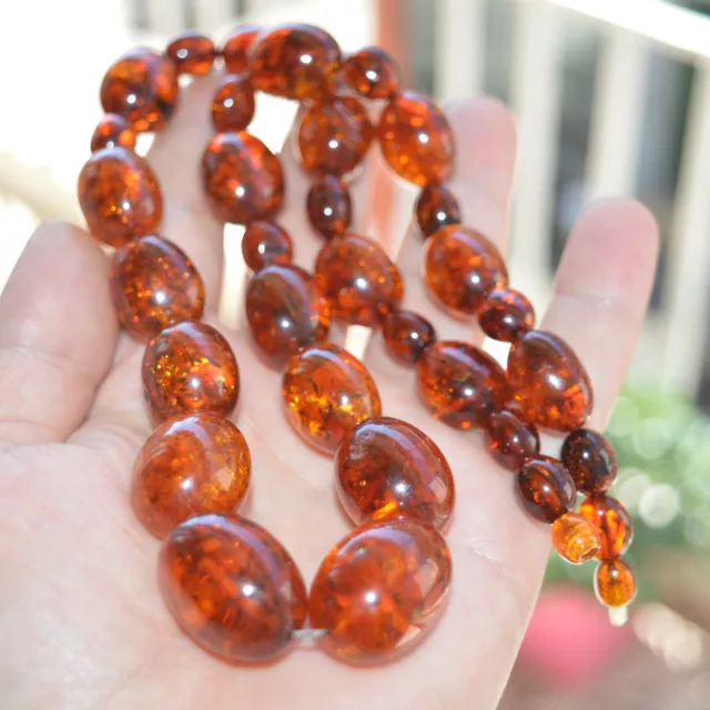 Antique Natural Baltic Amber Necklace Large hand carved beads 62g