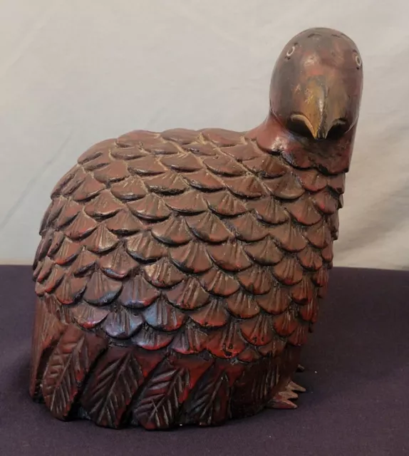 Japanese Carved Wood Red Laquered Bird/Quail Sculpture