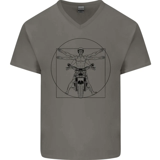 Vitruvian Biker Motorcycle Motorbike Mens V-Neck Cotton T-Shirt