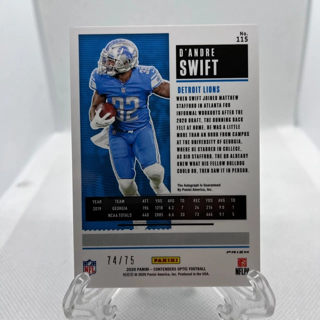 2020 Panini Contenders Optic Ticket RPS Blue /75 D'Andre Swift Rookie Auto RC 2