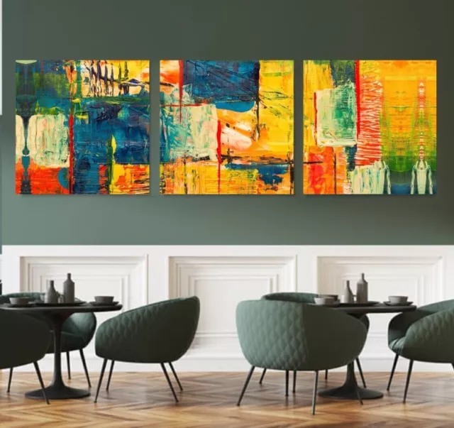 Leinwand Bild-Set 3-Teilig Abstrakte Malerei Modern Bunt Gemälde Wandbild Kunst