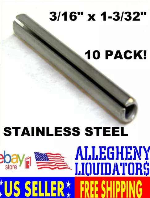 (10 Pcs) 18-8 SS Slotted Roll Spring Pin 3/16" Dia x 1-3/32" STAINLESS STEEL NH