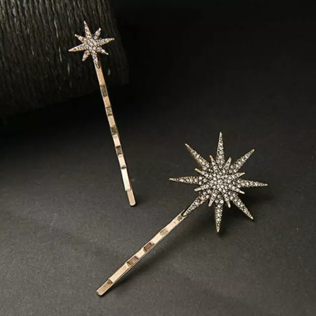 Spilla clip per capelli donna strass luna stellata retrò cristallo forcina scorrevole barrette 3