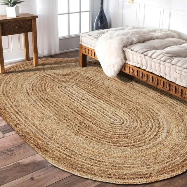 Tejido a Mano Ovalado Alfombra Natural Fibras Trenzado Reversible para Bedroom