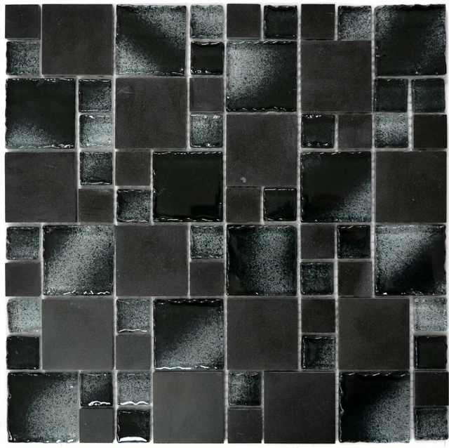 Mosaïque De Verre/pierre/inox Grise – Tapis 30x32cm, Salle De Bain, Cuisine, Méditerranéen