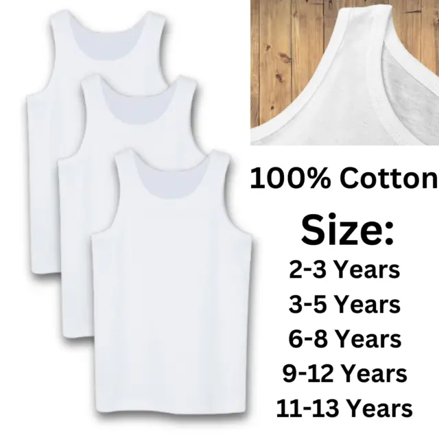 100% Cotton White School Summer Kids Underwear Boys School Vests 2-13 yrs