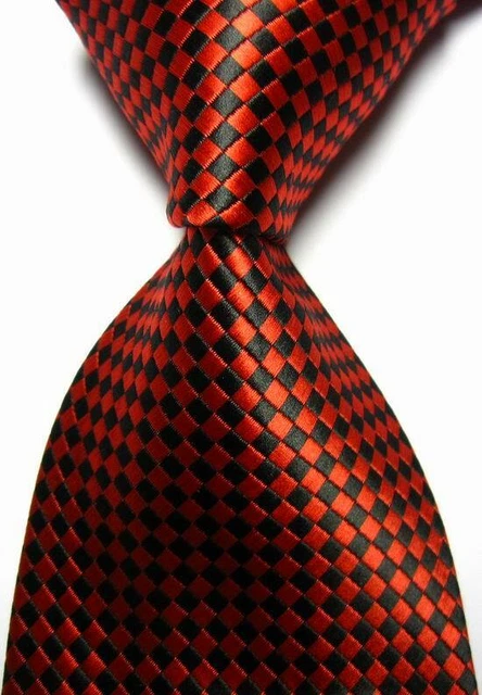 Hot! Classic Checks Red Black JACQUARD WOVEN 100% Silk Men's Tie Necktie