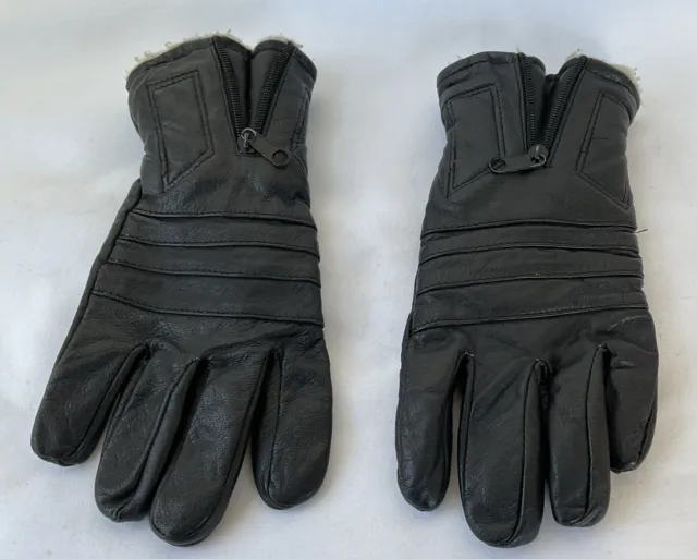 Men's Leather Gloves Black with Zipper Size S/M