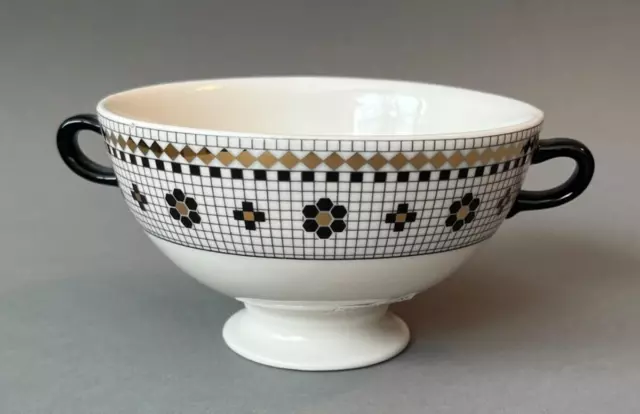 New Anthropologie Bowl Stoneware Handle Hello Bistro Mosaic Tile Black White
