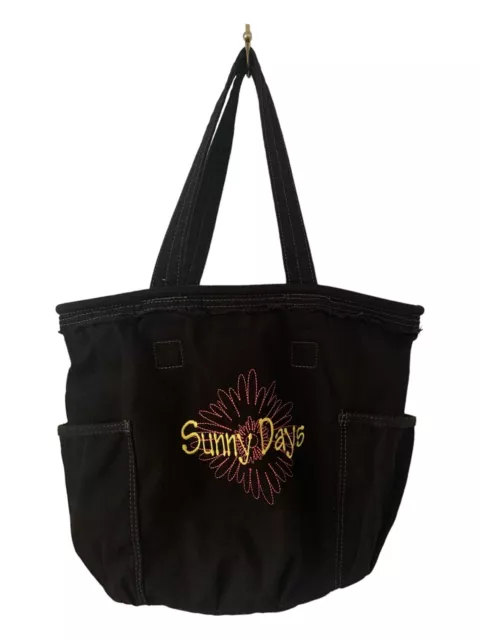 Thirty One Retro Metro Large Black Shoulder Tote Bag Embroidered "Sunny Days"