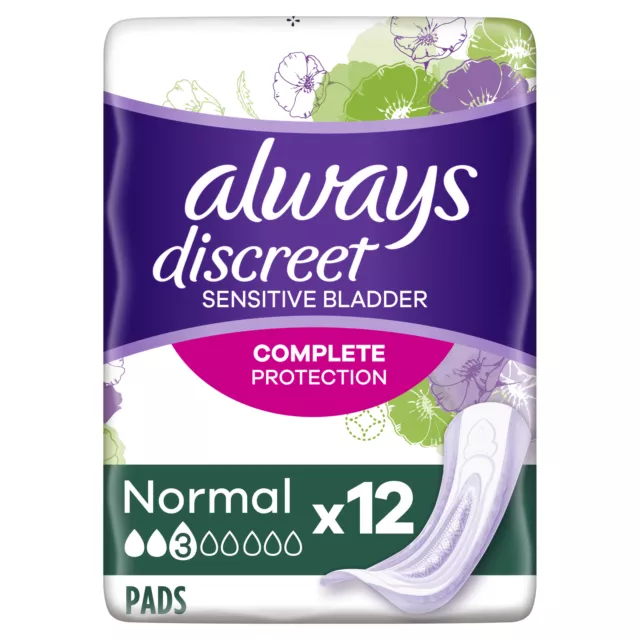 12 x Always Discreet Sensitive Bladder Incontinence Pads Normal Odour Lock Pack