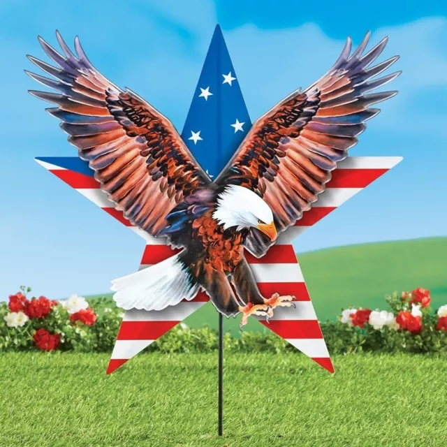 Aufsteigender Adler W / Patriotisch USA Star 4th Von July Außen Metall Garten