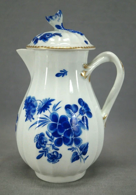 Dr Wall Worcester Hand Painted Blue Floral & Gold Cream Jug / Creamer C1755-1775