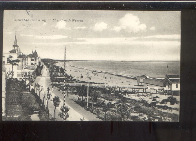 alte AK Ostseebad Binz/Rügen  1910 gelaufen-Strand nach Westen-TOP