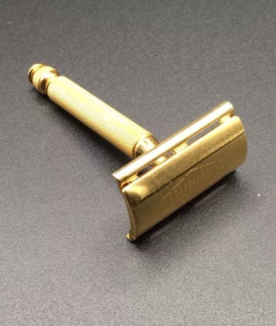 Gold Tone Vintage Gillette 3 Piece Safety Razor DE Circa 1950's Ball End