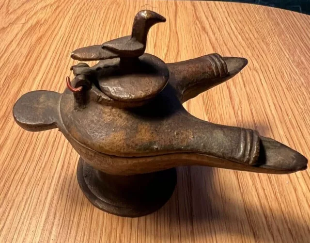 Beautiful Ancient Egyptian Bronze Islamic Oil Lamp With Bird RARE!