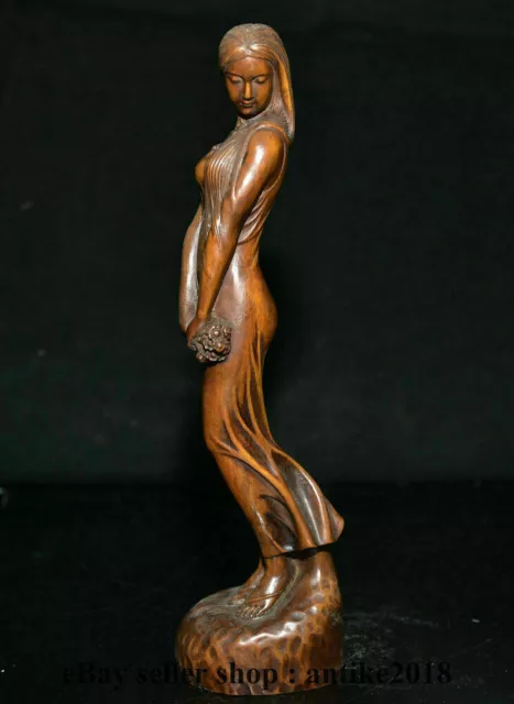 6.8" Old Chinese Boxwood Hand Carving Feng Shui Stand Sexy Beauty Sculpture