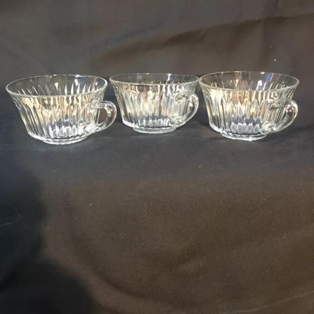 Anchor Hocking QUEEN MARY "VERTICAL RIB" CLEAR CUPS  SET of 3 Depression Glass