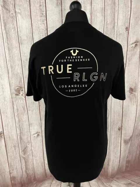 True Religion Men's Large Trlgn Halo Crew Neck Tee T Shirt Black Gold La 2002