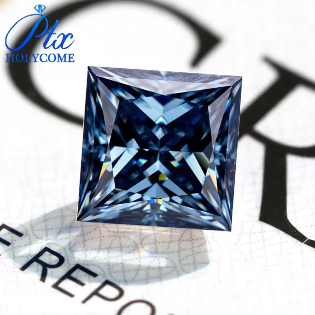 Princess Cut Natural Color Moissanite Vivid Blue VVS1 Loose Gemstone Certificate