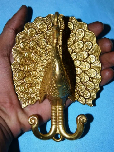 Peacock Wall Hook Brass Handmade Golden Color Peafowl Shape Coat Hook MD39