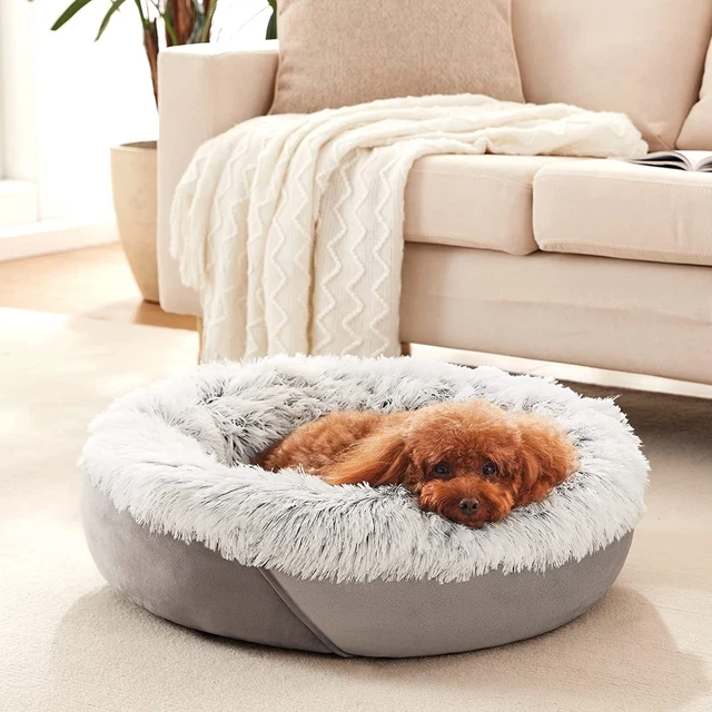 Calming Dog Bed & Cat Bed Anti Anxiety Donut for Small Medium Dogs Warming Soft