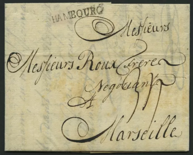 HAMBURG 1782, HAMBOURG, L1 auf Brief n. Marseille, Pracht