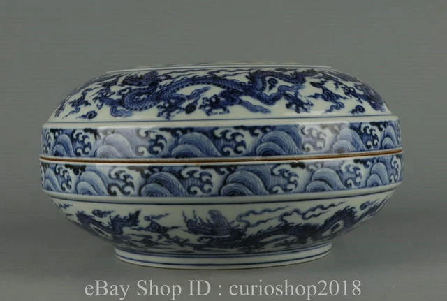 10.8 " Xuande Marked China Blue White Porcelain Dynasty Dragon Pattern Lids Box