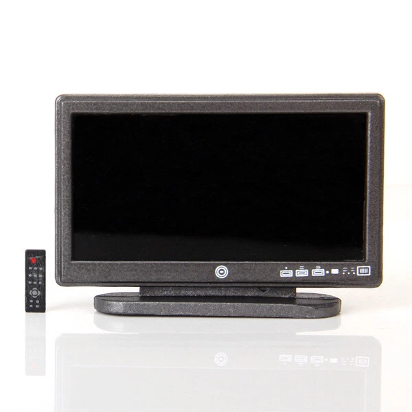 1:12 Wide Screen TV w/ Remote Miniature Gray Television Furniture Dollhouse Gift