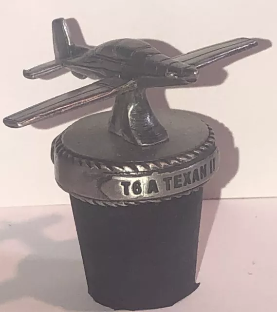 Pewter Airplane Wine Bottle Stopper W/ Beechcraft By Ratheon Aircraft Co.