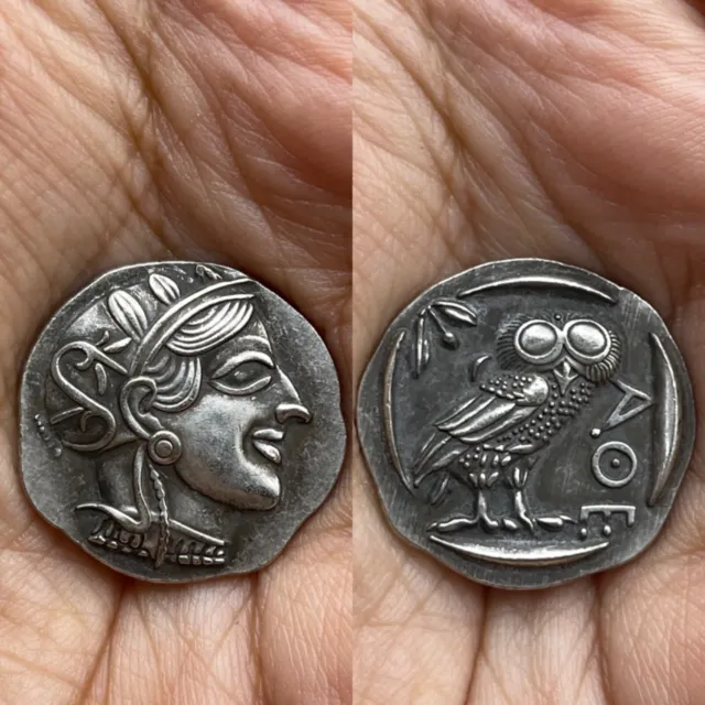 Ancient Greek Old Silver Tetradrachm Coin Athens Attica Owl 500Bc