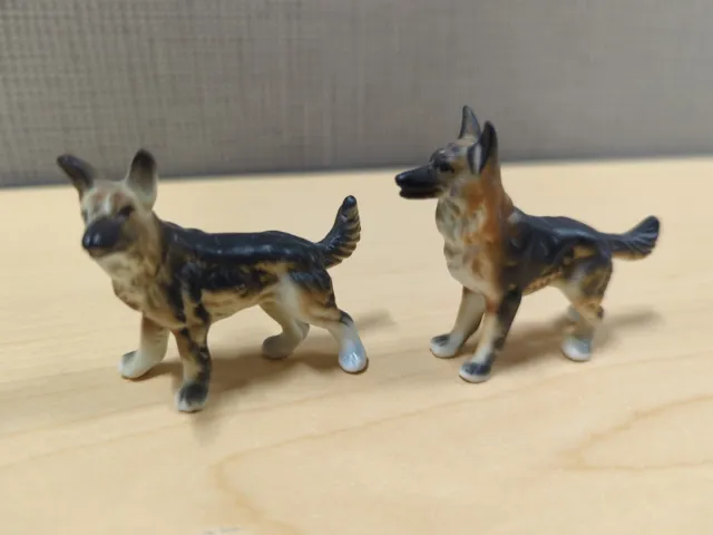 German Shepherd Dogs Vintage Bone China Miniature Figurines 2 Piece Set