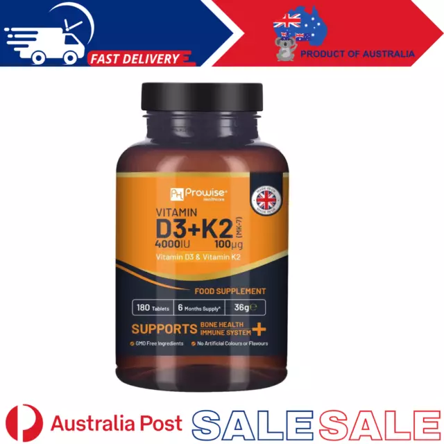 Vitamin D3 4000IU & K2 MK7 100µg Vegetarian Tablets I 180 (6 Months Supply) I Ea