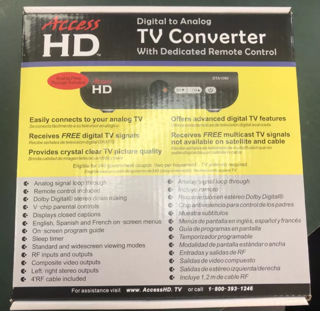 Access HD Digital to Analog TV Converter w/manual and Remote Control DTA1080D