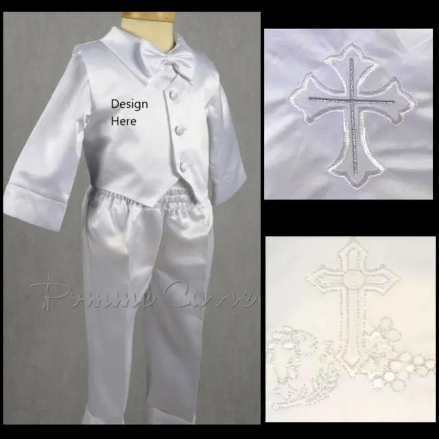 Baby Boys White Holy Cross Christening Suit Baptism Outfit,3-23 Months 3 Pce Set
