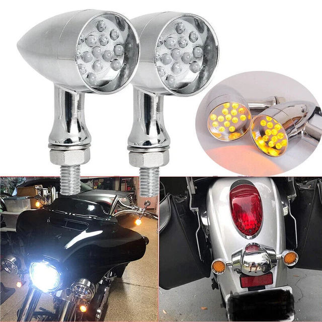 2x Motorcycle LED Bullet Brake Running Turn Signal Tail Light For Bobber Racer