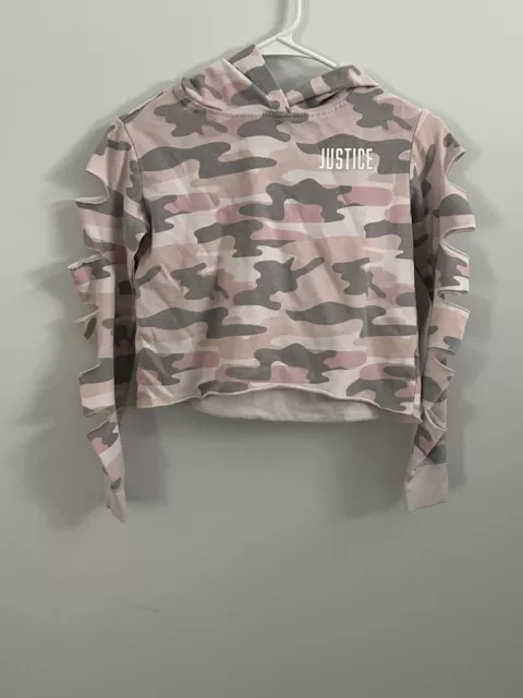 Justice Girls Size 8 Sweatshirt Hoodie Pink Camouflage Pullover Long Sleeve Top