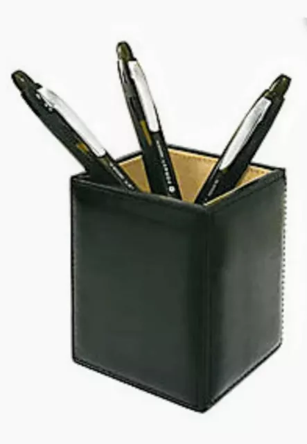 *NEW* Foray GENUINE TOPGRAIN LEATHER Executive Desk Organizer Pen Pencil Cup Box