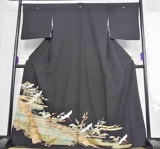 Japanese Kimono /Tomesode/Flying Cranes/FANS/Silk/Gold Leaf/KIMONO HANGER/2ITEMS