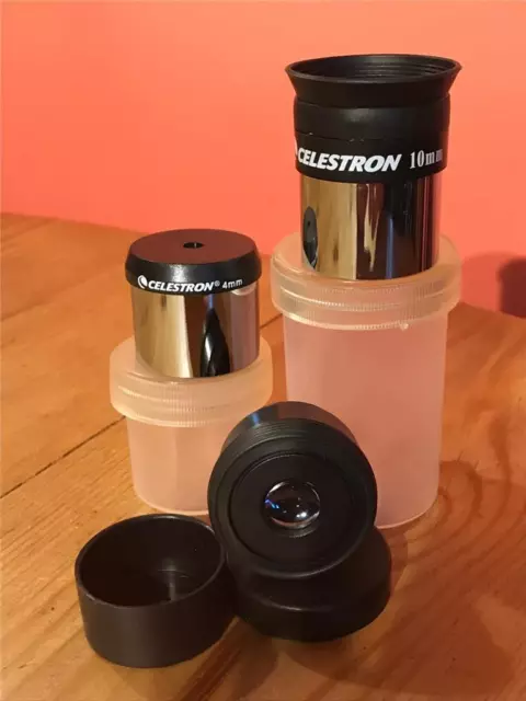 967a  2 x Celestron Lenses for Telescope Eyepieces 10mm & 4mm + Another Lens