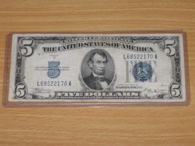1934 B $5 Five Dollar Silver Certificate Fr. 1652 Julian-Vinson (Rare Note)