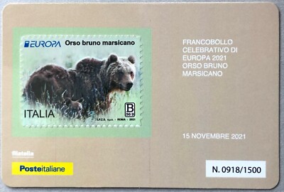 ITALIA 2021 ORSO BRUNO MARSICANO EUROPA TESSERA FILATELICA FRANCOBOLLO 