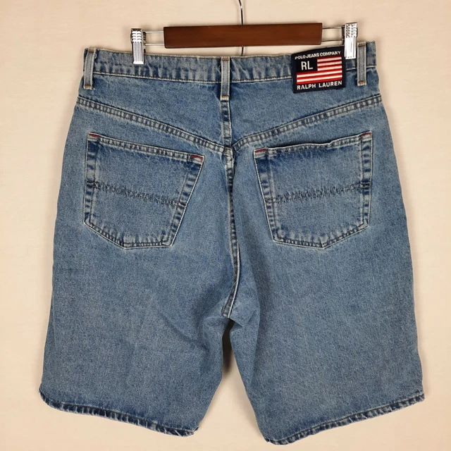 Vintage Polo Ralph Lauren Banner Flag Denim Shorts Tag 32